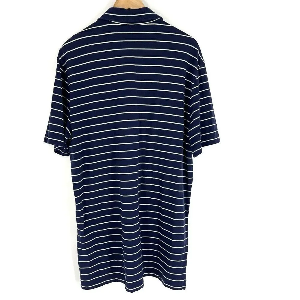 Polo Golf Ralph Lauren Shirt Size Large Mens Navy Stripe Lisle Plaid Trim Wick